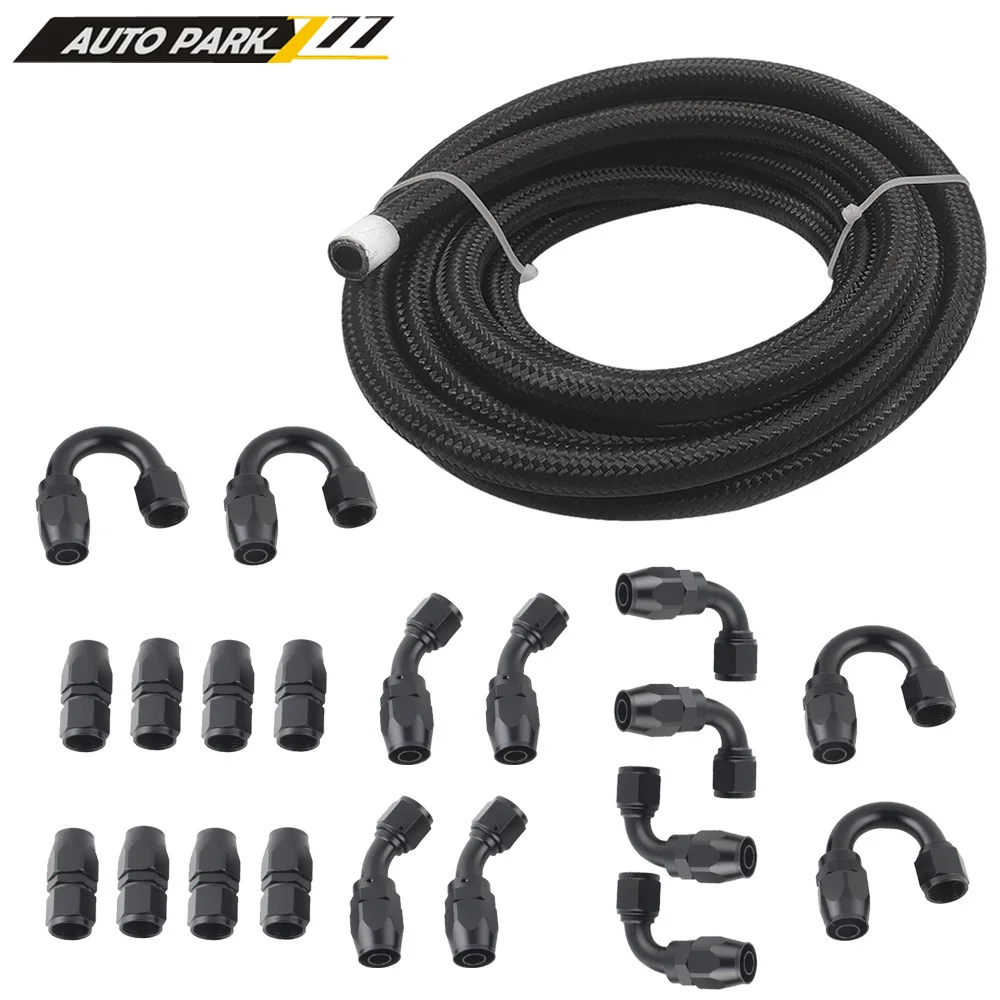

33 FT AN6 NYLON BRAIDED OIL COOLER FUEL HOSE LINE STRAIGHT 45 90 180DEGREE SWIVEL