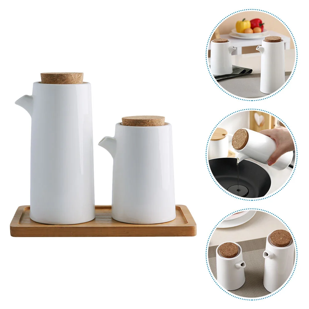 

Oil Dispenser Olive Bottles Bottle Small White Vinegar Ceramics Sauce Soy Ceramic Empty Cooking Honey Sprayer Cruetwooden Tray