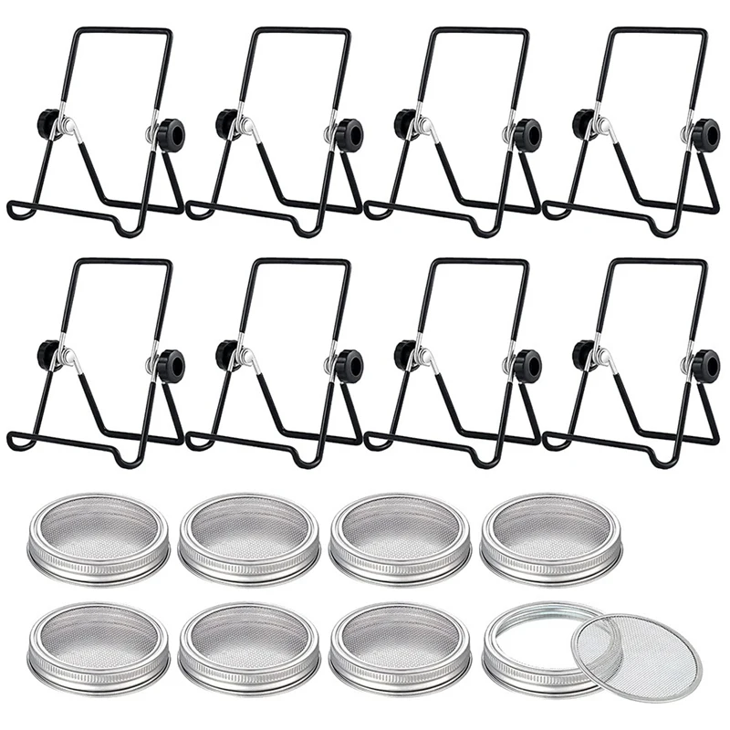 

8 Sets Sprouting Jar Kit Sprouting Stands Jar Screen Lids For Sprouting Growing Seeds