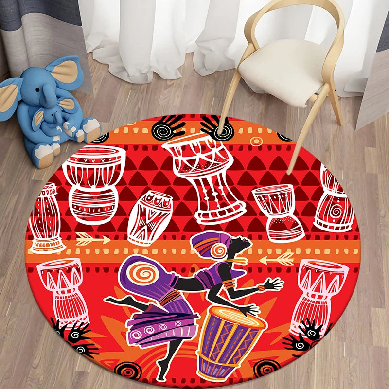 AfricanThemed Kawaii Printed Round Carpet NewYear Gift Children's Living Room Mat Floor Mat Yoga Mat Bedroom Chair Non Slip Mat