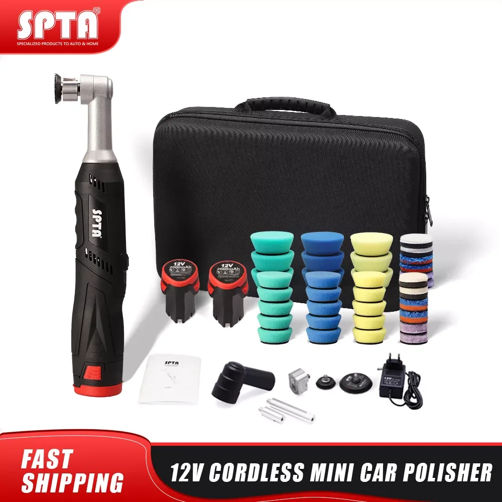 

SPTA Cordless Mini Car Polisher, 12V RO/DA Micro Cordless Scratches Killer Car Polisher With 2 Battery for polishing, Sanding