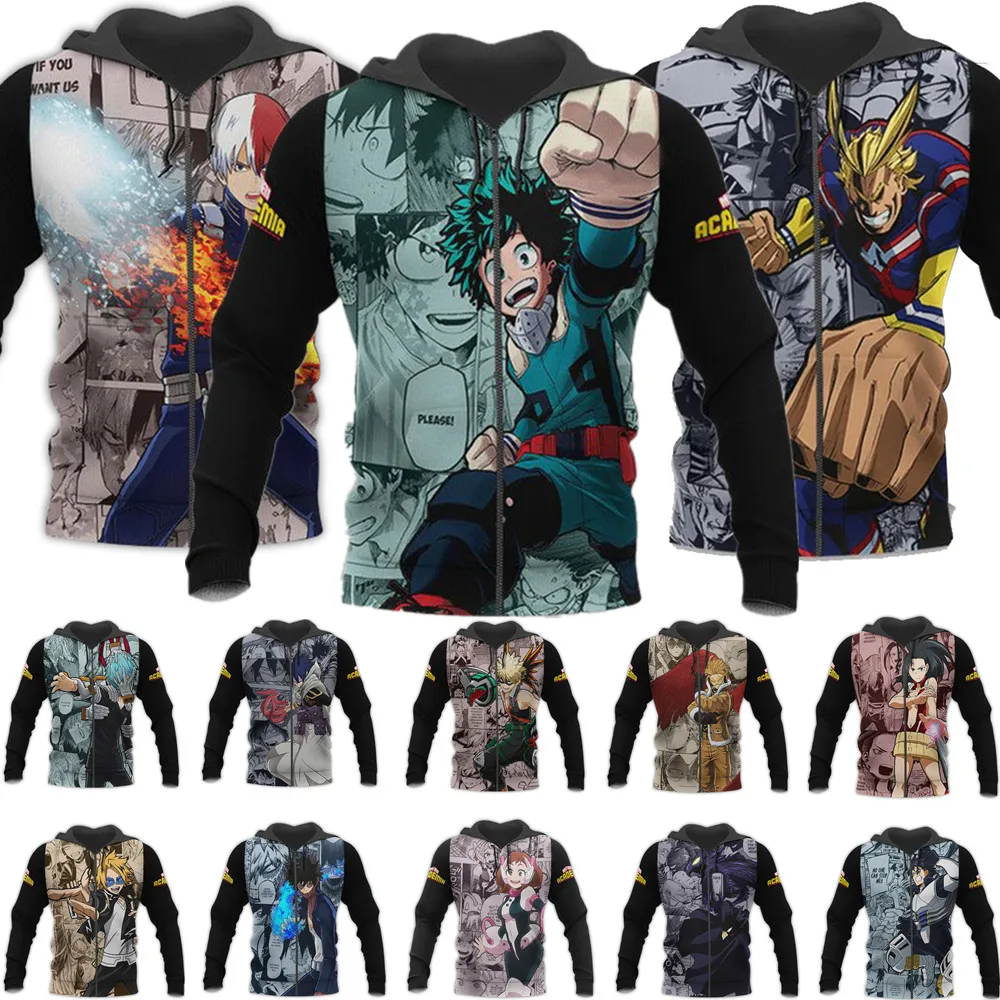 

My Hero Academia Cosplay Anime Jacket Autumn Winter Long Sleeve Hooded Coat Teen Unisex Outerwear Hip Hop Cool Hoodie Streetwear