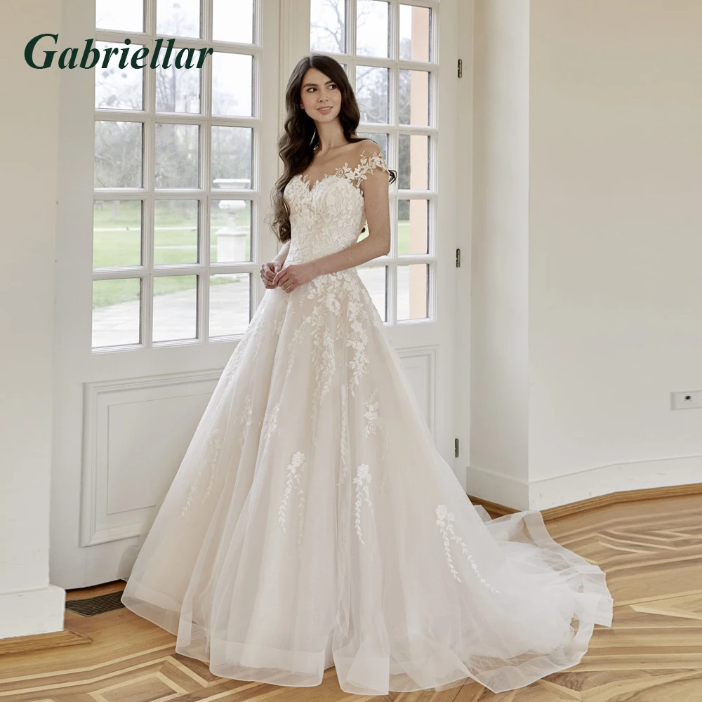 

Gabriellar Exquisite Appliques Wedding Dresses For Bride SCOOP Brush Train Wedding Gown Vestido De Casamento Customised