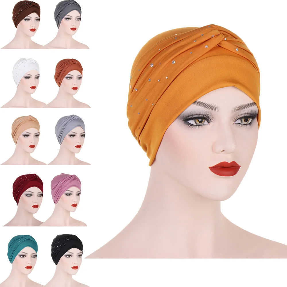 

2023 New Women Twist Knot Turban Elastic Chemo Cap Hijab Bonnet Headwear Beanie Cap Hat for Cancer Patient Hair Loss Accessories