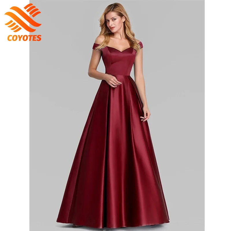 

COYOTES Off The Shoulder Celebrity Evening Dresses V-Neck Solid Long Cocktail Gown Sexy Party Maxi Dress Wedding Prom Dress