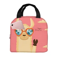 happy llama animal cooler bag portable zipper thermal lunch bag convenient lunch box tote food bag