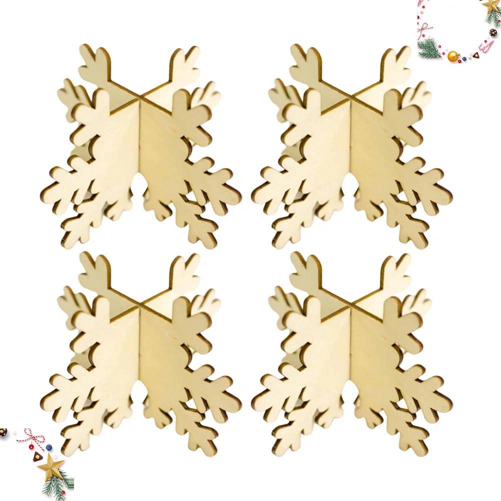 

4pcs Snowflake Shape Candlestick Wooden Holder Fashion Desktop Adornment Stand for Home Party without