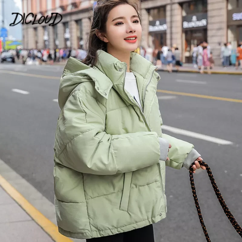 

Fashion Winter Hooded Puffer Jacket Women Solid Casual Warm Oversize Parkas Female Korean Loose Long Sleeve Coat Women Clothing