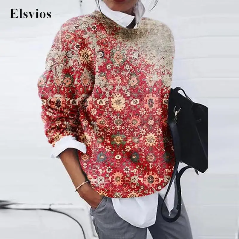 

Модный Женский свитшот в стиле Харадзюку, винтажный Повседневный Свободный пуловер с круглым вырезом и принтом, женские осенне-зимние топы ...