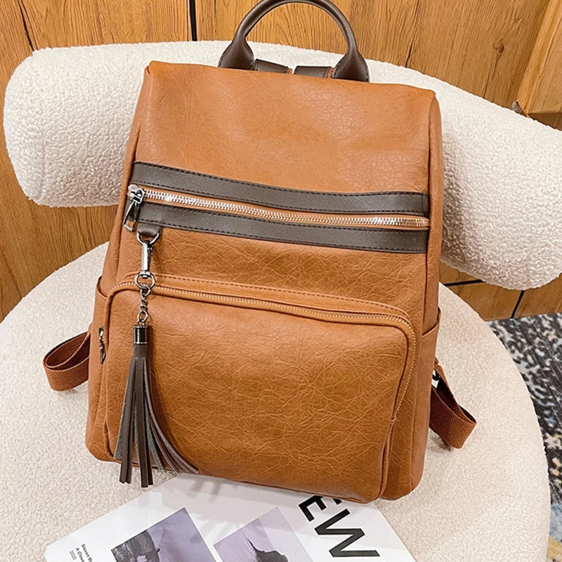 

Рюкзак-кошелек из искусственной кожи для женщин, модные дамские дорожные вместительные сумки на плечо с бахромой и защитой от кражи для дев...