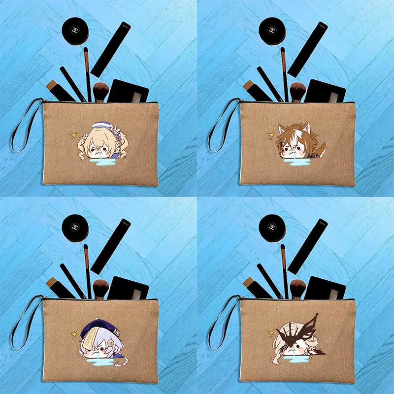 

Cartoon Head Print Teacher Cosmetic Zipper Bag Linen Large Makeup Lipstick Organizer Casual Pouch Purses Pencil Bags