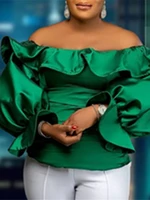women blouses tops shirts off shoulder ruffles long lantern sleeves sexy christmas with waist belt spring new fashion lady bluas