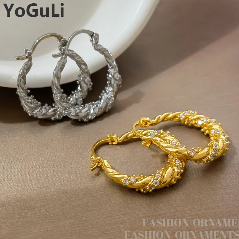 

Fashion Jewelry Hot Sale Popular Style Senior Sense High Quality Copper Metal Glass Hoop Earrings For Women Gift