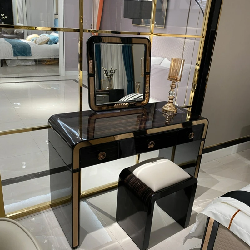 

Italian Light Luxury Dresser Dressing Stool Combination Post-Modern Bedroom Solid Wood Dresser Makeup Stool Style Furniture