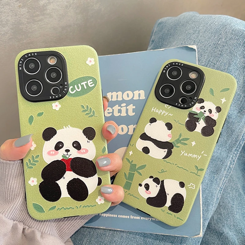 

Cartoon Cute Panda Shockproof Case For iPhone 13 14 12 11 Pro Max Lovely Soft PU Leather Silicone Phone Cover