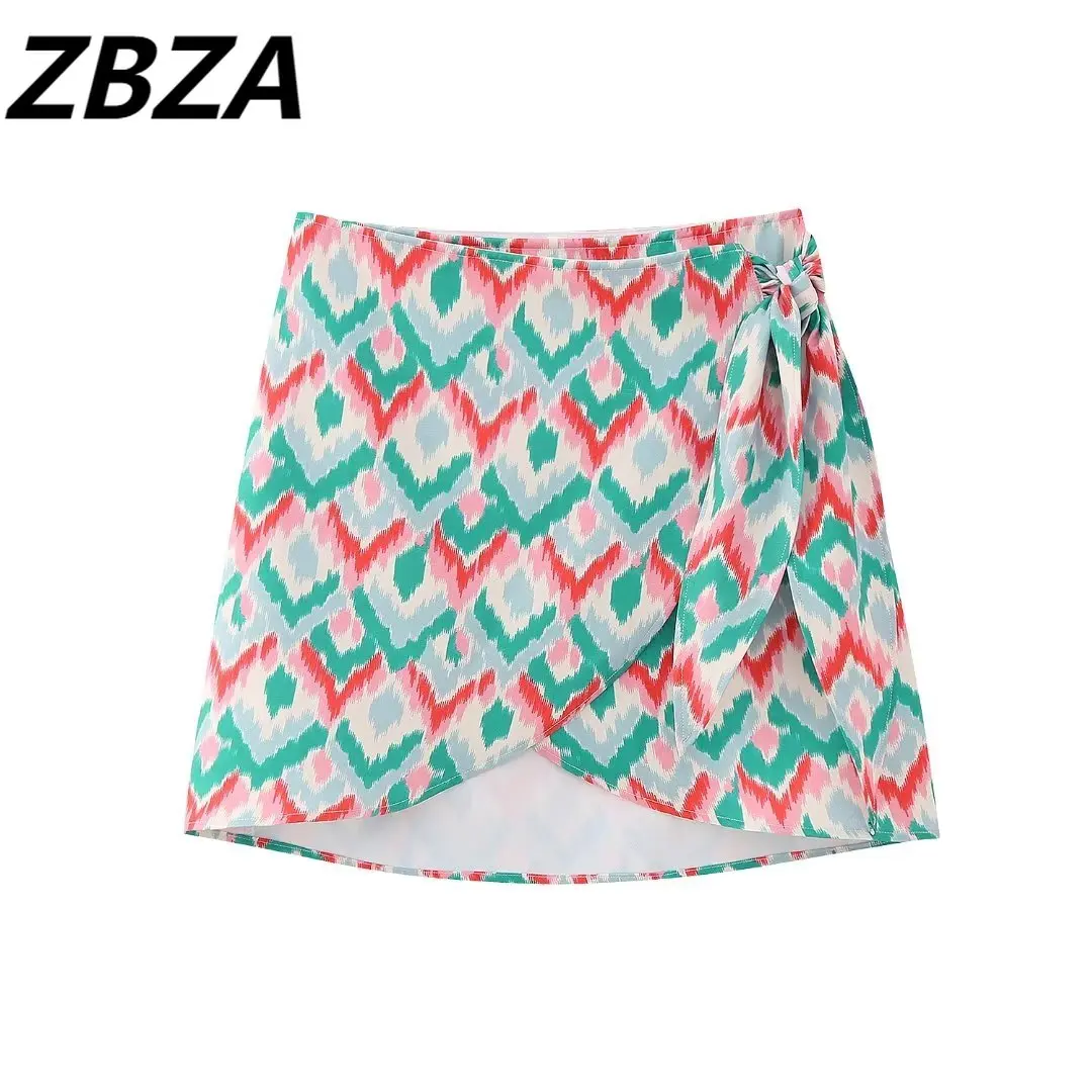 

ZBZA Женская 2023 НОВАЯ шикарная модная летняя двойная мини-юбка с бусинами винтажные женские юбки с высокой талией и боковой молнией Mujer