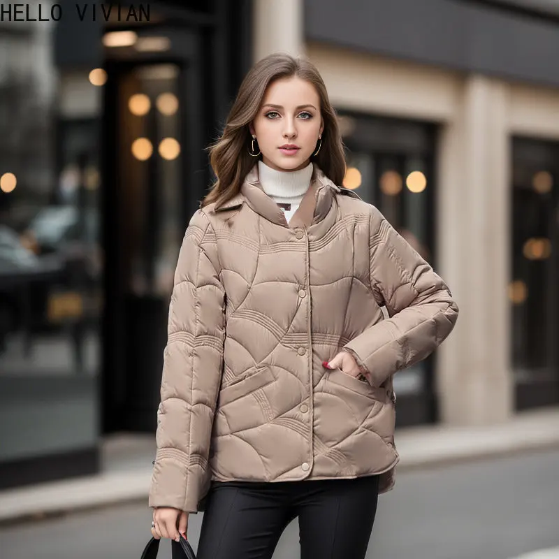

Embossed Down Cotton Jacket Women's Short Fashionable Standing Neck Lightweight Cotton Jacket Women's Cotton Jacket Jacket