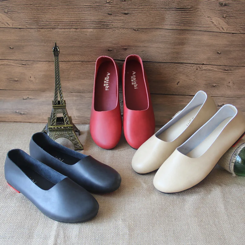 

Retro Woman Shoes Female Footwear Genuine Leather Sneakers Round Toe Shallow Mouth Dress Grandma Big Size Moccasins Casual Lace-