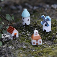4pcsset mini architecture windmill church castle houses fairy garden decorate tabletops micro landscape ornaments home decor