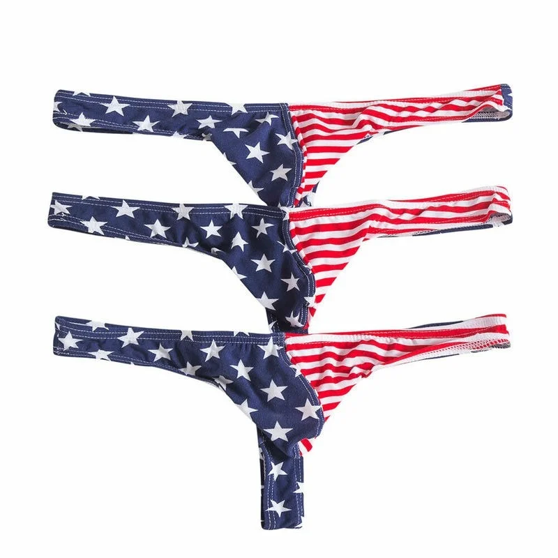 FYXLJJ 3pcs/lot Men's Underwear Fashion USA Flag Printed Male Jockstrap G String Thongs Briefs Panties Men Jockstraps Underpants