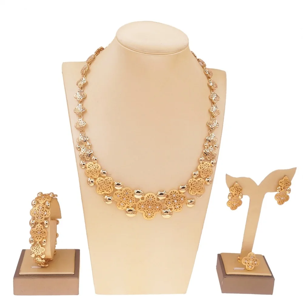 

New Middle East 18K Gold Plated Necklace Earrings Bracelet Ring Four Piece Jewelry Set for Women DD10254