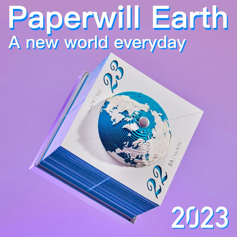 2023 Calendar 3D Earth Model Creative Note Desktop Calendar Study Ornament 3D Paper Sculpture Memo Creative Gift