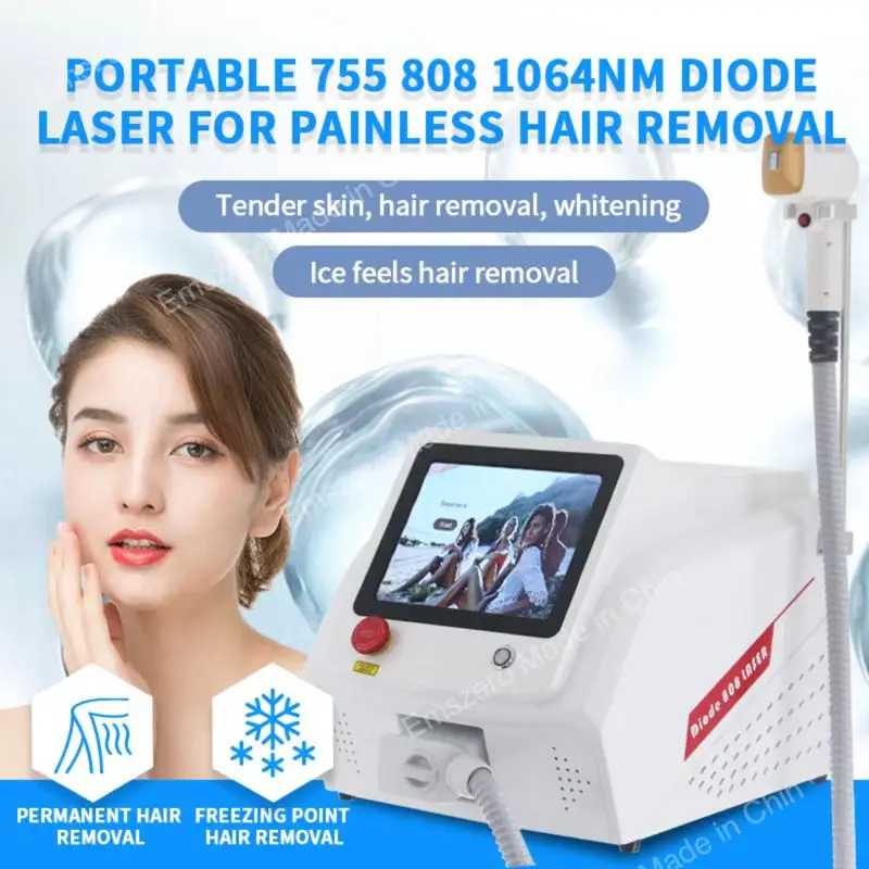 

2022 New Portable Diode Laser 755nm 808nm 1064nm Wavelength Hair Removal Machine Cooling Head Painless Laser Epilator Facial Bod