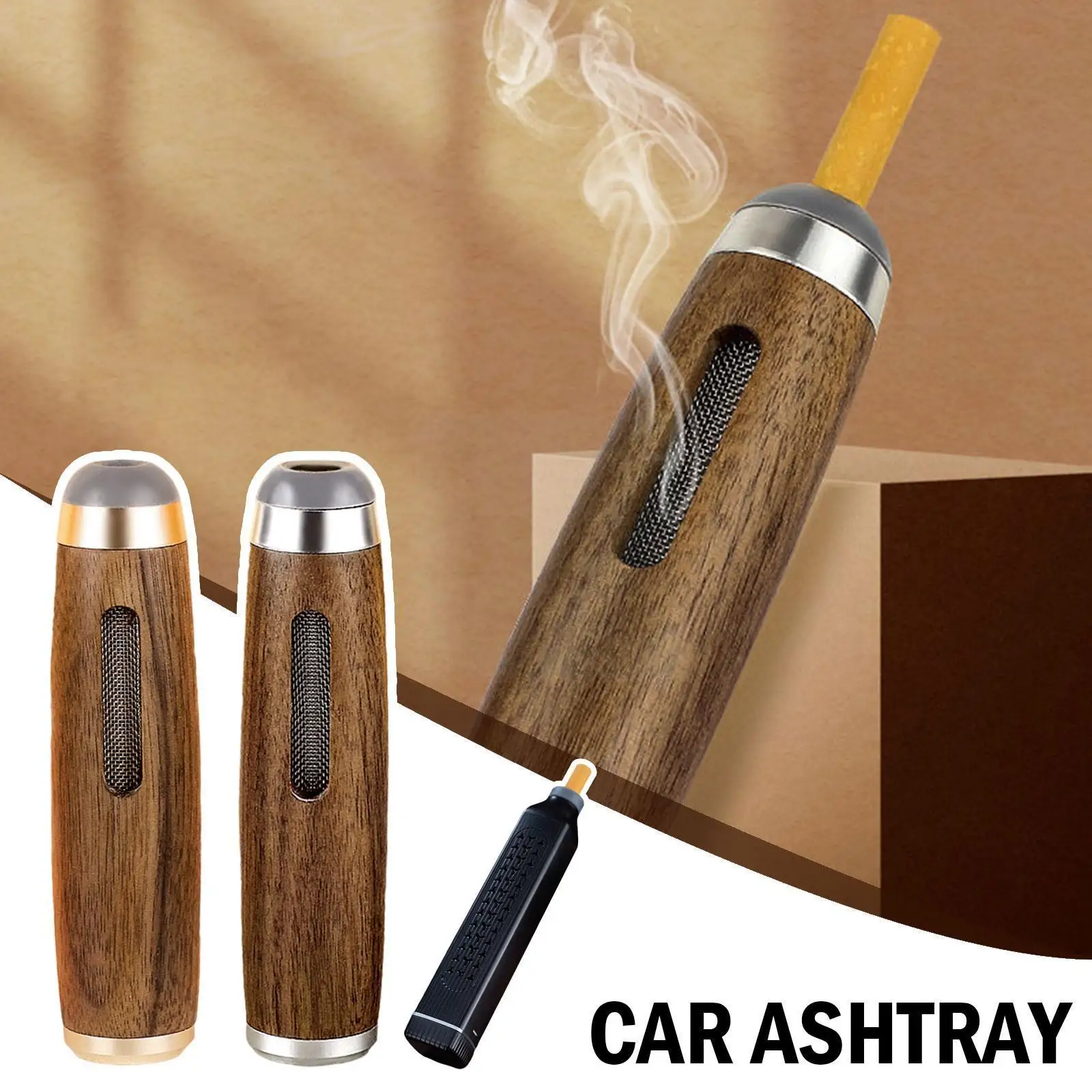 

Handheld Mini Ashtrays Anti Soot-flying Cigarette Cover Walnut Wood Cigarette Holder Ash Organizer For Car Driving Ashtray F2R5