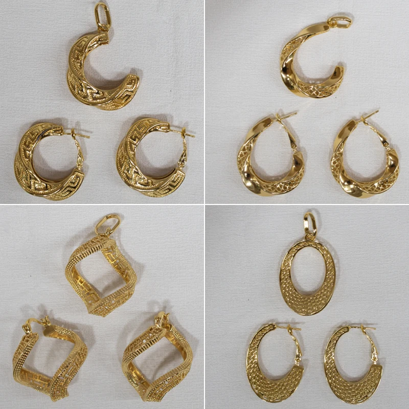 

2023 Fashion 18 K Gold Plating Jewelry Set for Women Wedding Accessories Big Hoop Earrings and Pendant for Anniversary Party