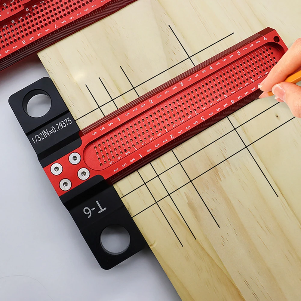 

Woodworking Precision Scriber Ruler Carpenter Hole Scribing T Type Ruler T6 T12 Aluminum Alloy Woodworking Ruler