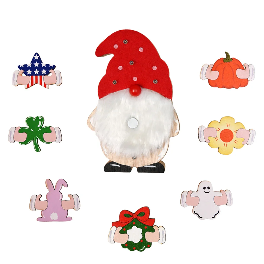 

1 Set Santa Gnome Doll Desktop Decor Luminous Wooden Plaque Christmas Ornament