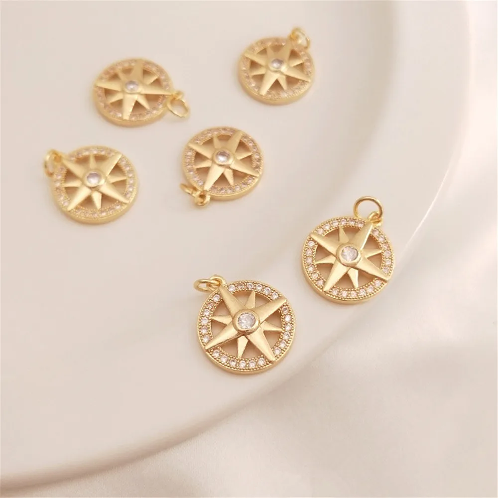 

14K Gold Filled Plated Micro-inlaid zircon bamang star round brand pendant handmade pendant diy bracelet hanging decoration