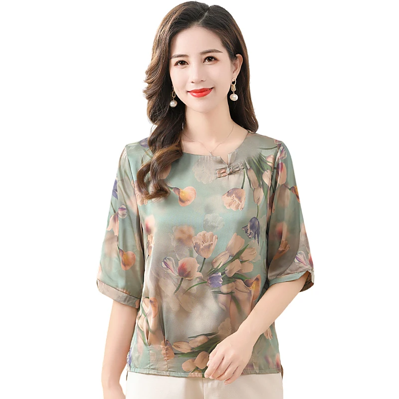 

Half Sleeve O Neck Blouse for Women, Female Tops, Middle Aged Mother, Loose Blouses, Summer, 2023