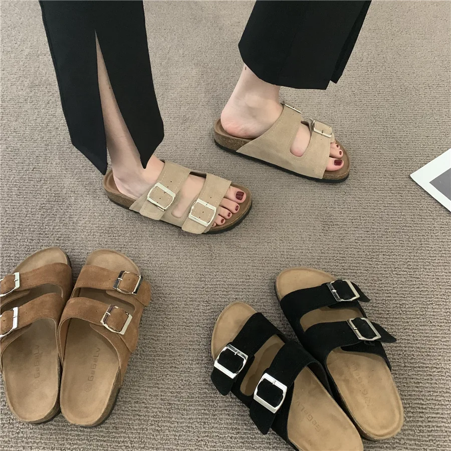 

Flat Shoes Female Low Womens Slippers Outdoor Flock Platform Pantofle Slides Summer 2023 Hoof Heels Fabric Basic Rubber Rome PU