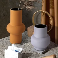 Nordic Home Decor Vase Living Room Table Grey Orange Creative Ceramic Flower Pot