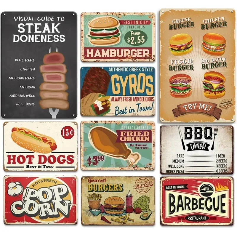 1 шт. хот-дог свежие гамбургеры металлические алюминиевые знаки барбекю