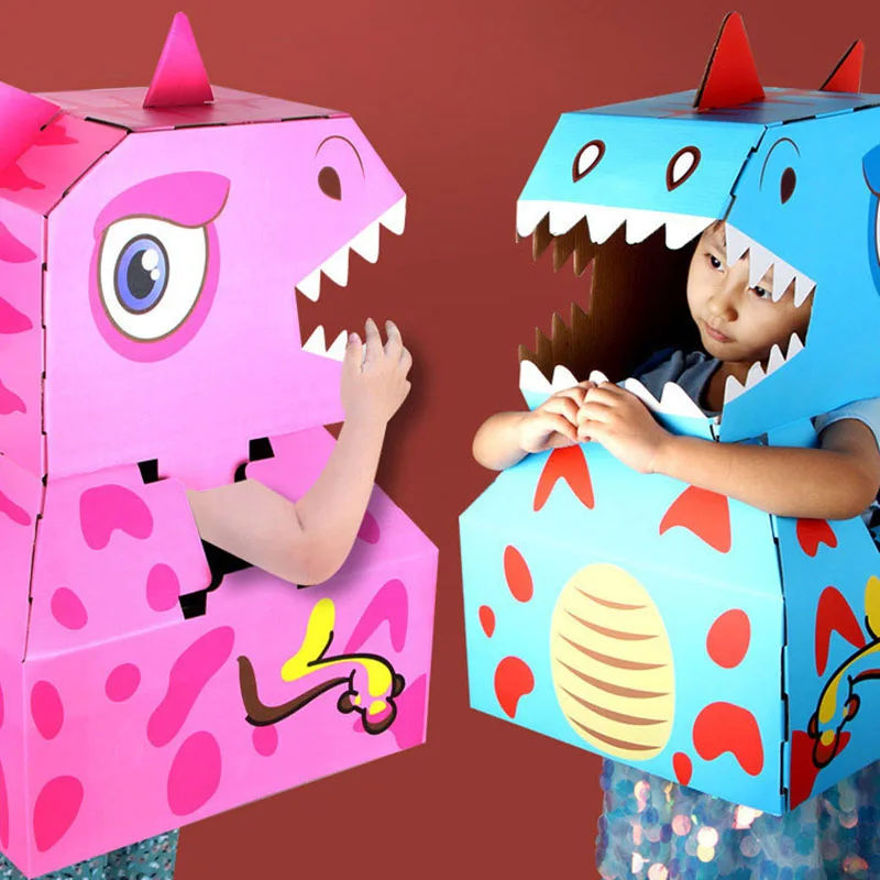 

Cartoon Dinosaur Cardboard Wearable Board Games Montessori DIY Kids Cosplay Assembly Pretend Play Props Parent-child Puzzle Toys