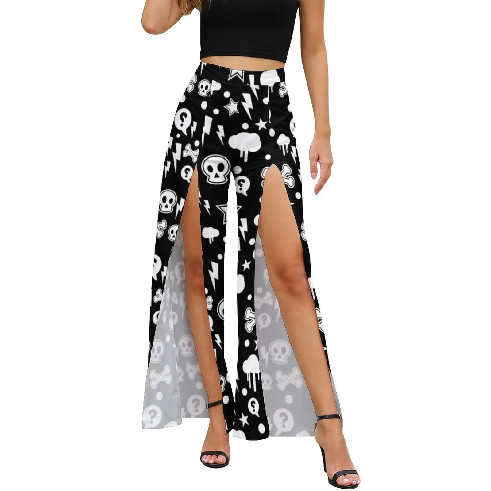 

Cartoon Gothic Pants Ladies Funny Skull And Bone Street Wear Print Trousers Summer High Waist Kawaii Wide Pants Birthday Present