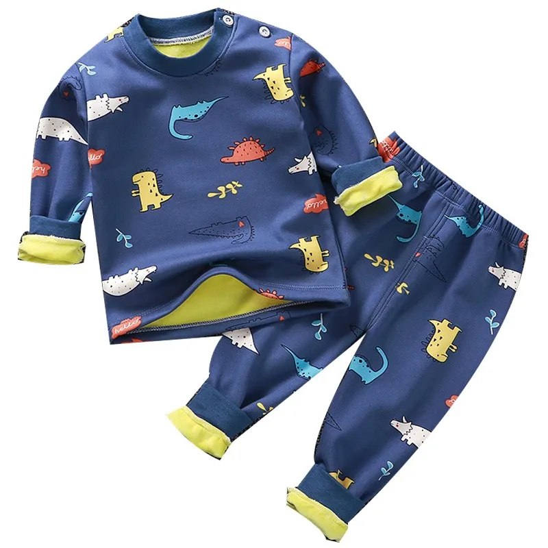 

Children's Thermal Underwear Suit Plus Velvet Thickening Pajamas Set Baby Boys Girls Autumn Winter Warm Home Clothes Sleepwear