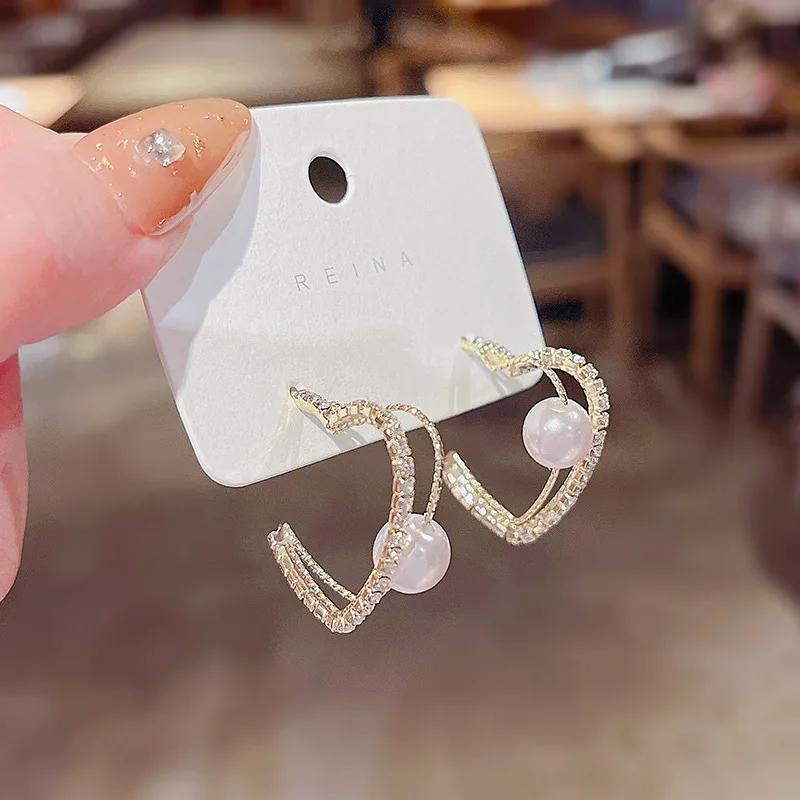 

2022 New Trend S925 Silvers Design Double Love Pearl Hoop Earrings Classic Jewellery for Women Wholesale Earrings Fashion