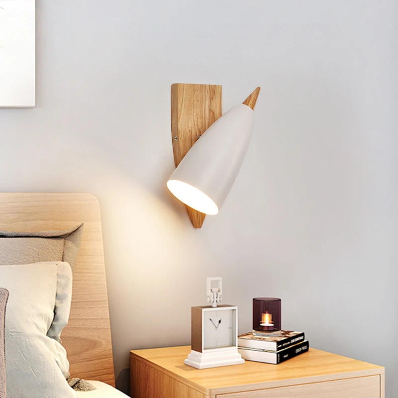 PHYVAL Modern E27 wall lamp Nordic wood wall light LED bedroom bedside lamp TV backdrop lights corridor lighting 90-260V