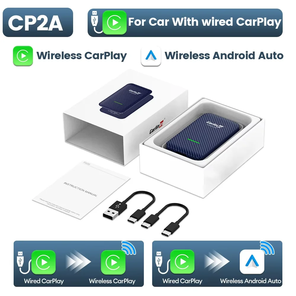 

CarlinKit CP2A 2-в-1 Беспроводная Android Auto Box Беспроводной адаптер CarPlay Smart Car Ai Box WiFi Bluetooth Автоматическое подключение Plug &Play