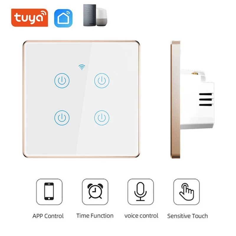 

Tuya Smart Home Zigbee 4 Gang Light Switch EU Standard App Remote Control Wifi Wall Touch Switch Support Alexa Google Home