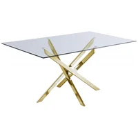 Luxury Vintage Design Industrial Modern Dining Room Furniture Chrome Finished Metal Leg Top Glass Dining Table 6 Seater