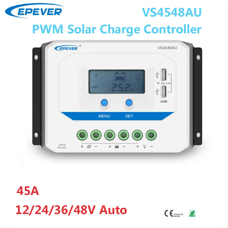 EPEVER 45A PWM солнечный Контроллер заряда 12 в 24 в 36 в 48 в автоматический фоторегулятор для солнечной системы с ЖК-дисплеем и двумя USB-портами