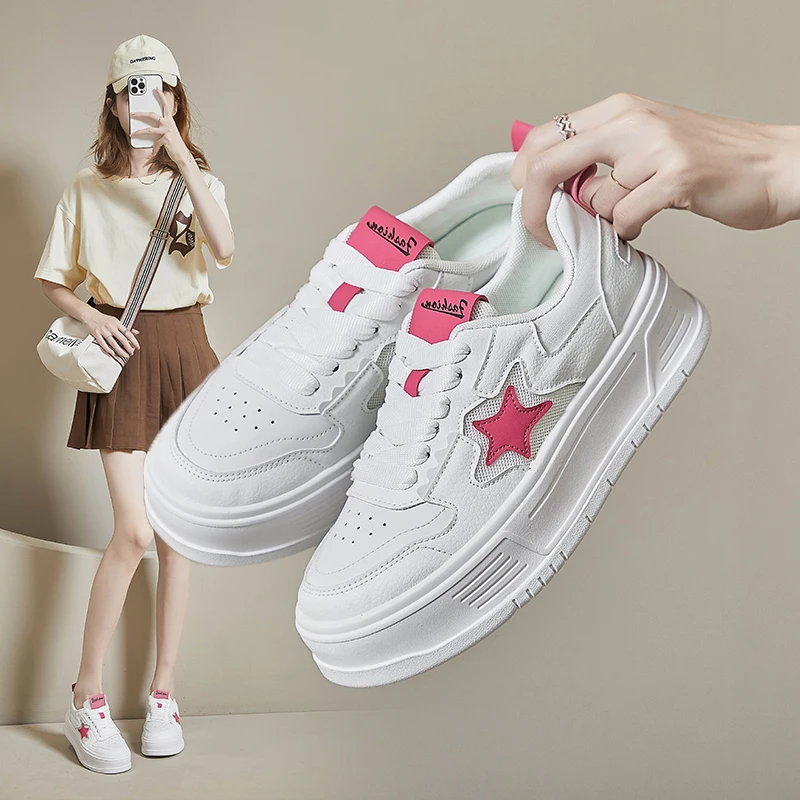2023 Summer New Large Size Women's Shoes Breathable Mesh Surface Thick Soled Board Shoes Woman Korean Version Casual Sneakers