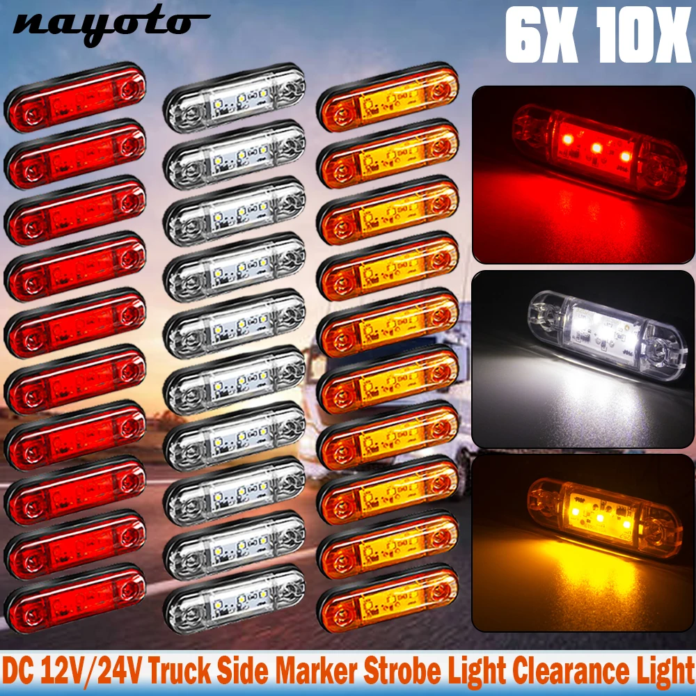 

6/10x 12V 24V LED External Side Marker Light Warning Tail Lamp Oval Clearance Signal Brake Indicator Trailer Truck Lorry Van Bus