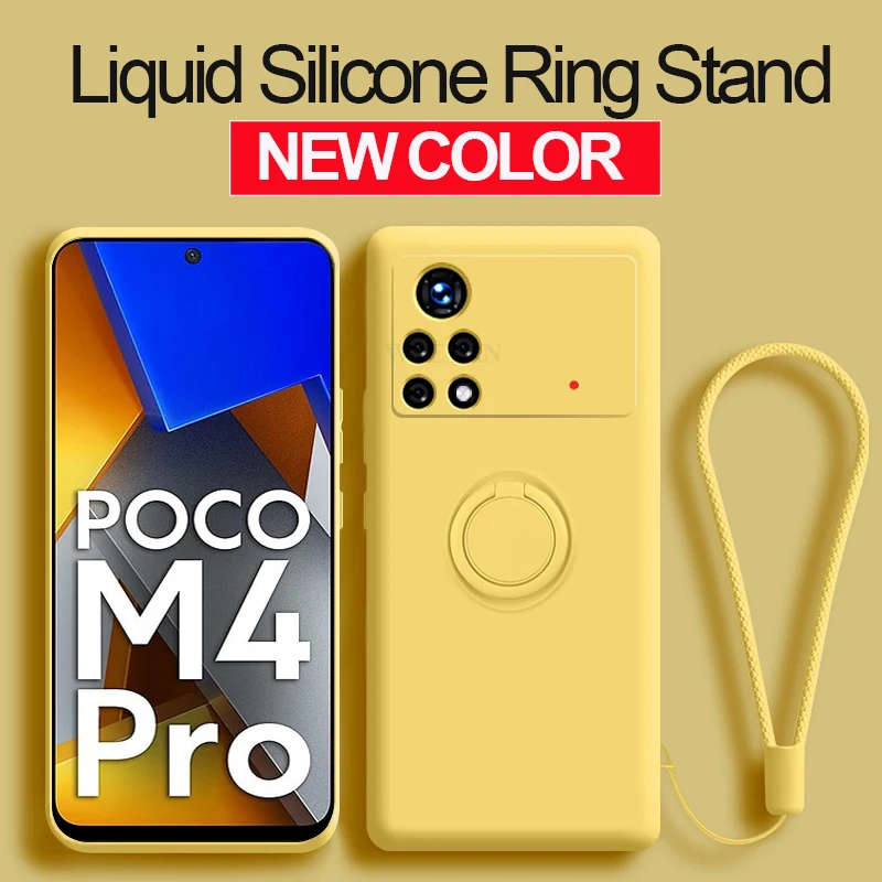 

Poco M 4 Pro PocoM4 Pro Case New Liquid Silicone Ring Holder Soft Cases For Xiaomi Poco M3 Poco M4 Pro 4G 5G X3 F3 X3 NFC Cover