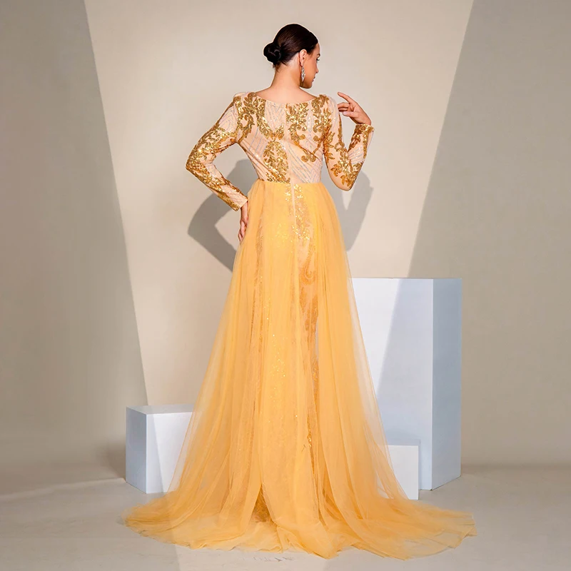 Роскошное вечернее платье Vestido De Festa женское с длинным рукавом и v-образным