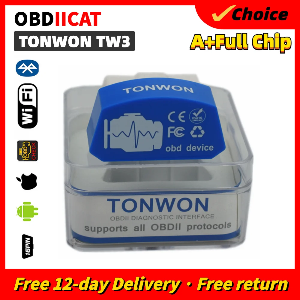 Диагностический сканер TONWON TW3 OBD2 Bluetooth3.0/4,0/WiFi для устройств iOS/Android TW3 Проверьте устройство считывания кодов двигателя автомобиля